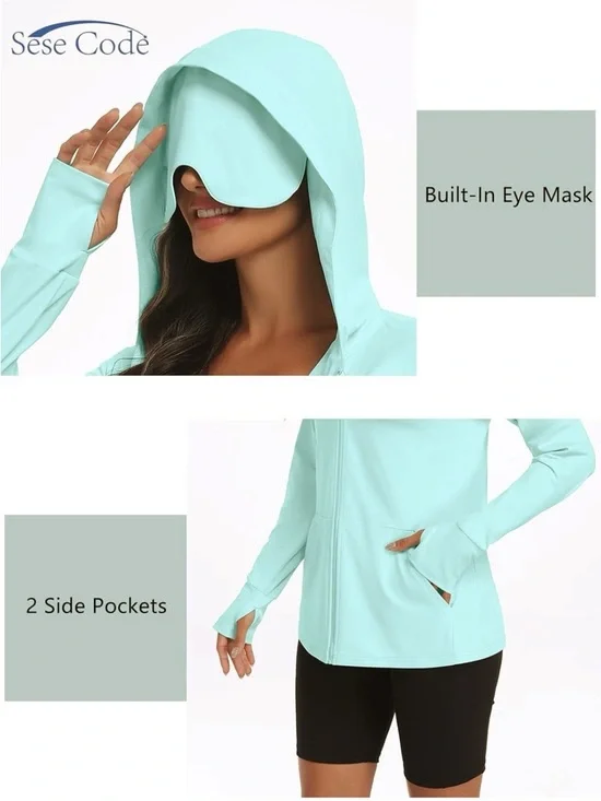 SESE CODE Aqua Light Blue Zip Up Hoodie Lightweight Eye Mask XL - Picture 3 of 11